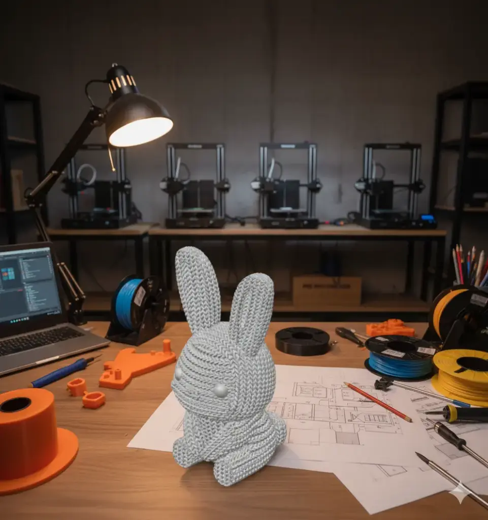 Coelho de Crochê (PLA Fosforescente, Azul)